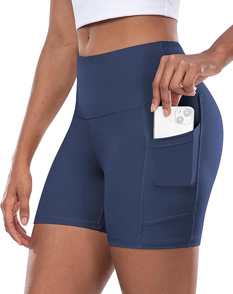 Women's High Waist Yoga Biker Shorts with Pocket