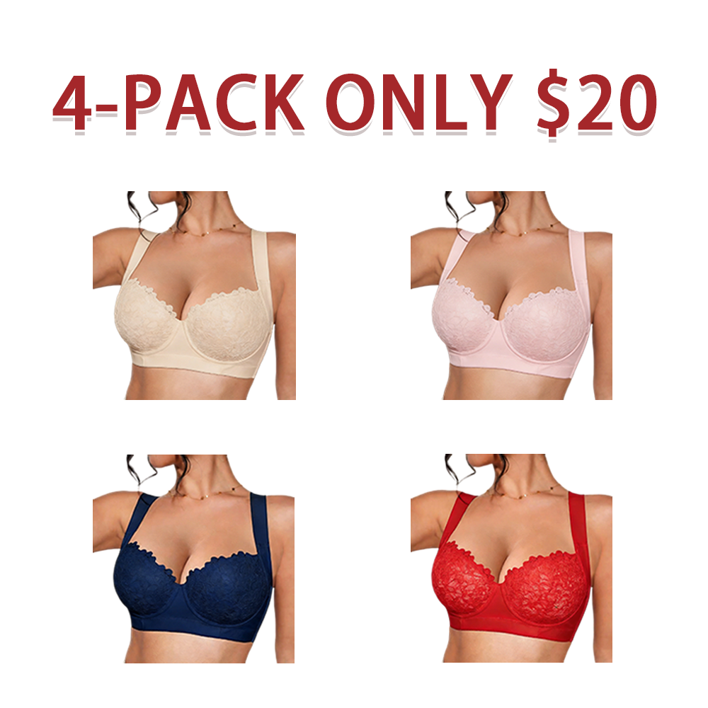 Women's Comfort Push Up Lace Bra Elegant Sexy Lace Bra with Underwire Cups Non-Removable Pads Support Design Adjustable Straps