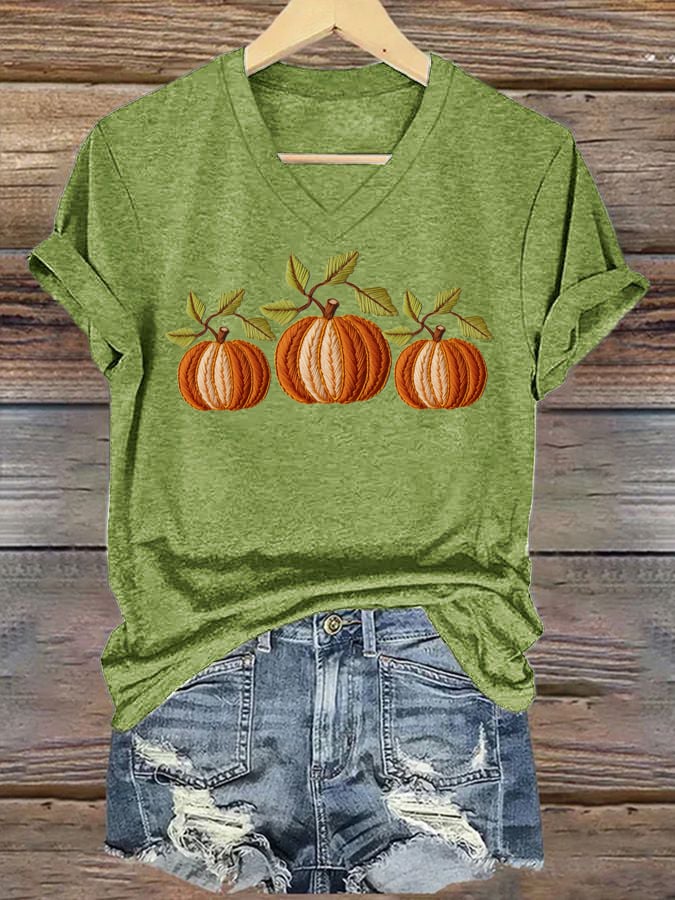 Women's Autumn Pumpkin Print T-Shirt
