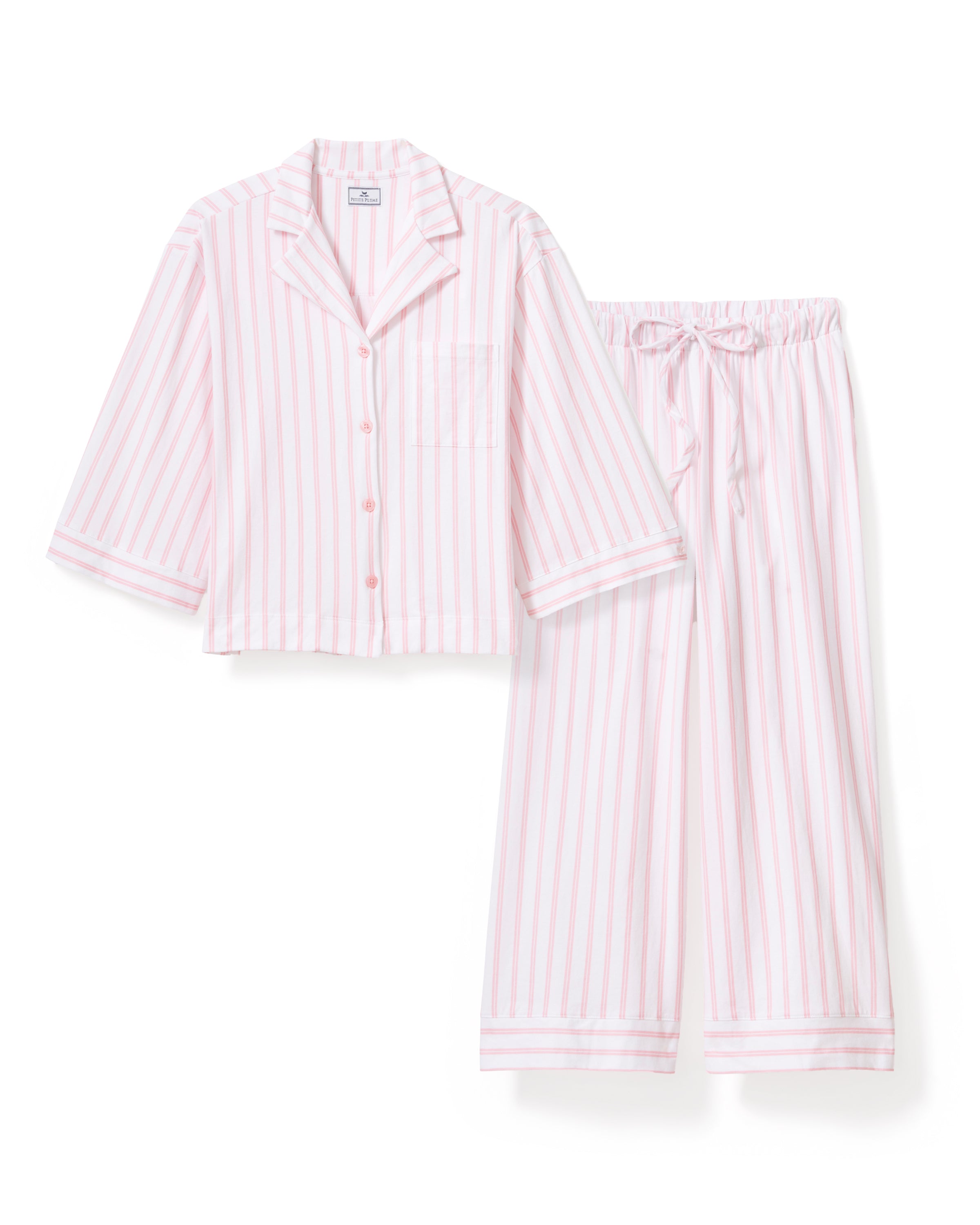 The Olivia Wide Leg Pima Pajama Set in Pink Stripe