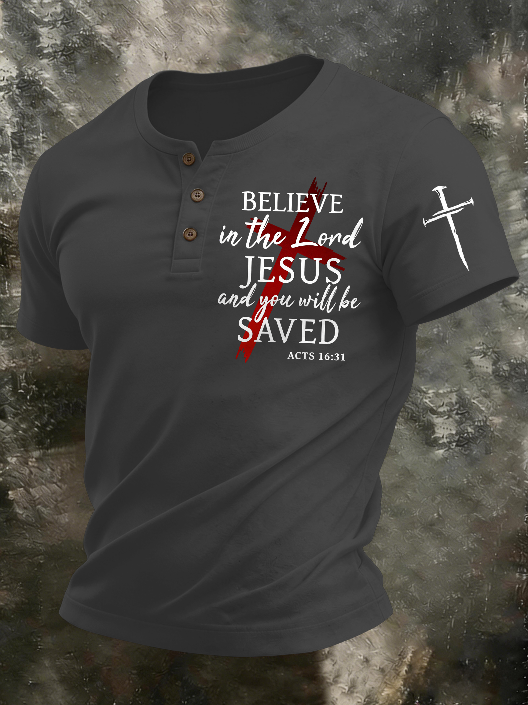 Men'S Casual Faith In Christ Jesus Henry Collar Polo Shirt