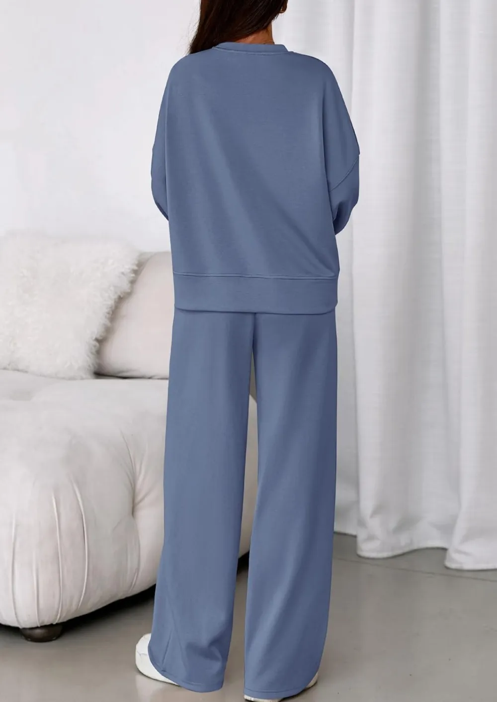 2 Piece Sets For Women Fall Trendy Long Sleeve Sweatshirt Wide Leg Pants Loungewear