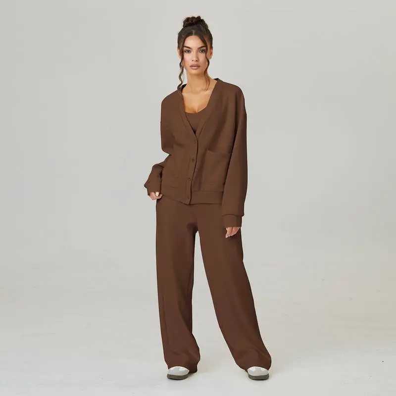 Women's Slouchy Solid Color V Neck Long Sleeve  & Drawstring Waist Trousers Co-ord