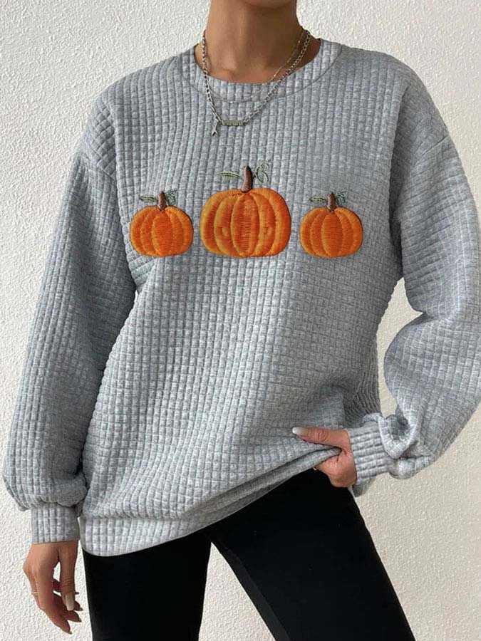 Women's Fall Pumpkin Print Gingham Sweatshirt