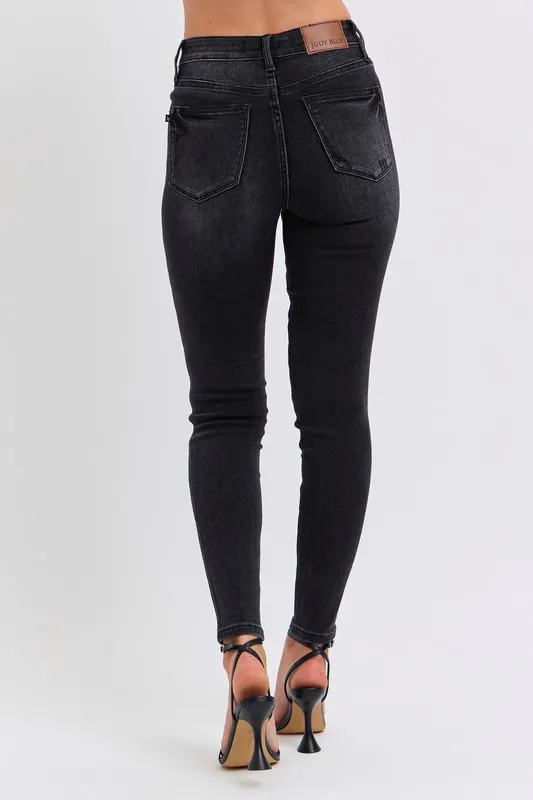 Blue Full Size Midi Rise Tummy Control Skinny Jeans Plus Size