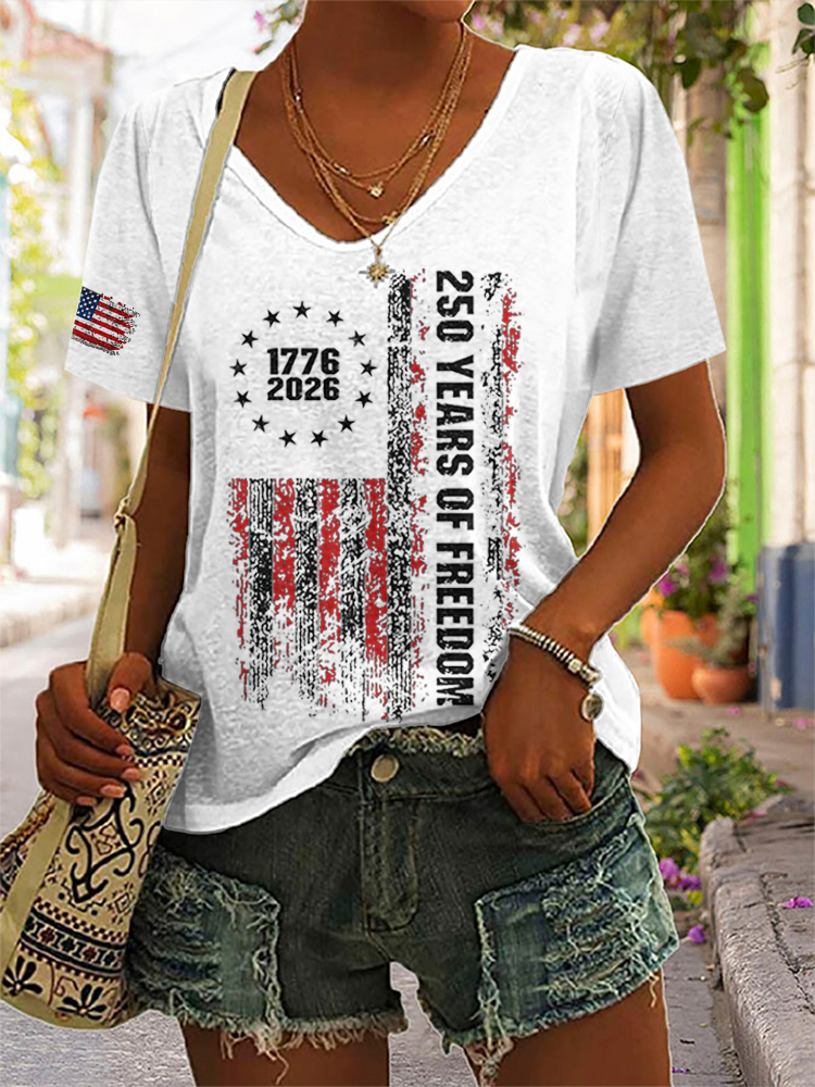Women'S For The 250th Anniversary Of American Independence V-Neck T-Shirt