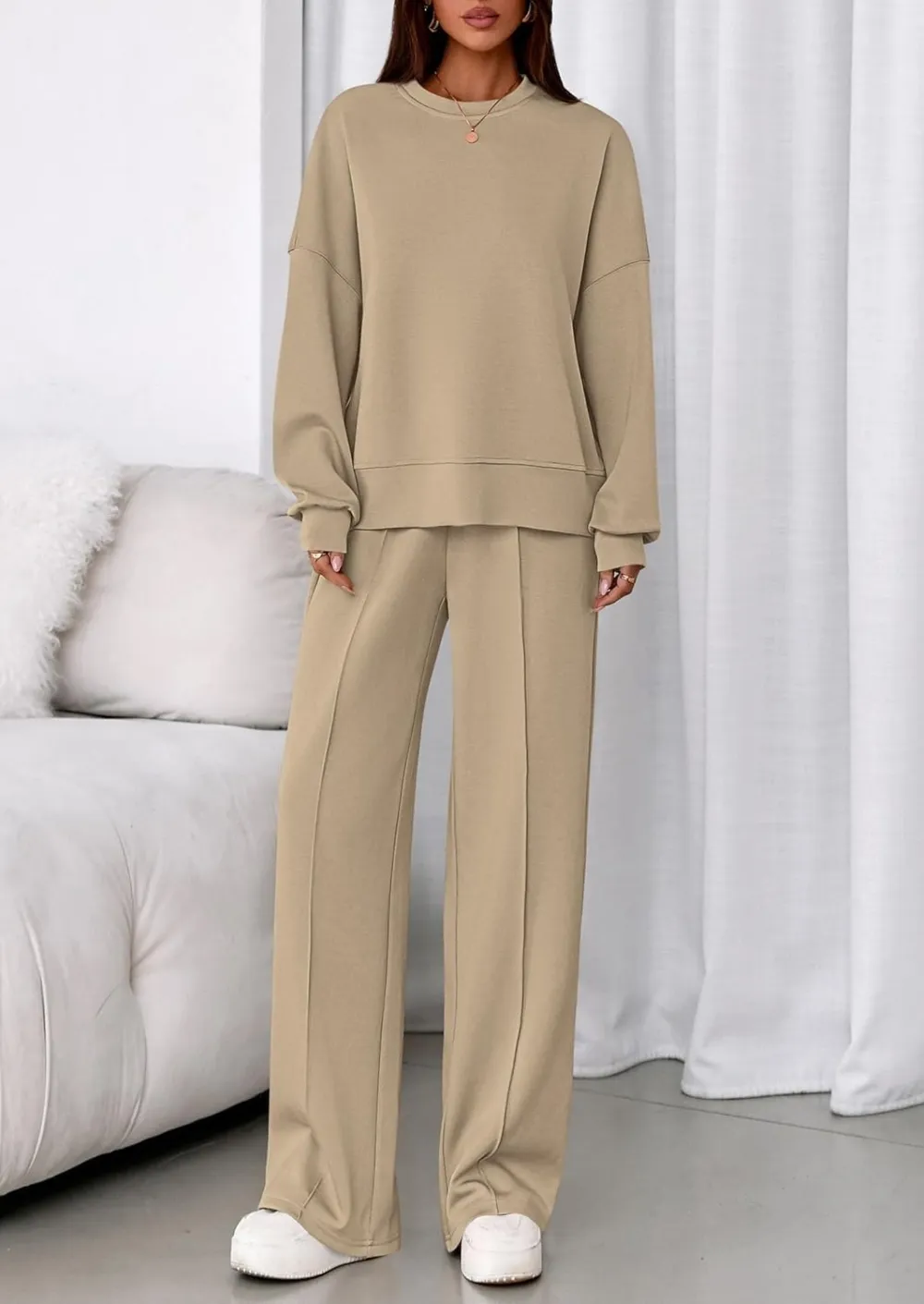 2 Piece Sets For Women Fall Trendy Long Sleeve Sweatshirt Wide Leg Pants Loungewear
