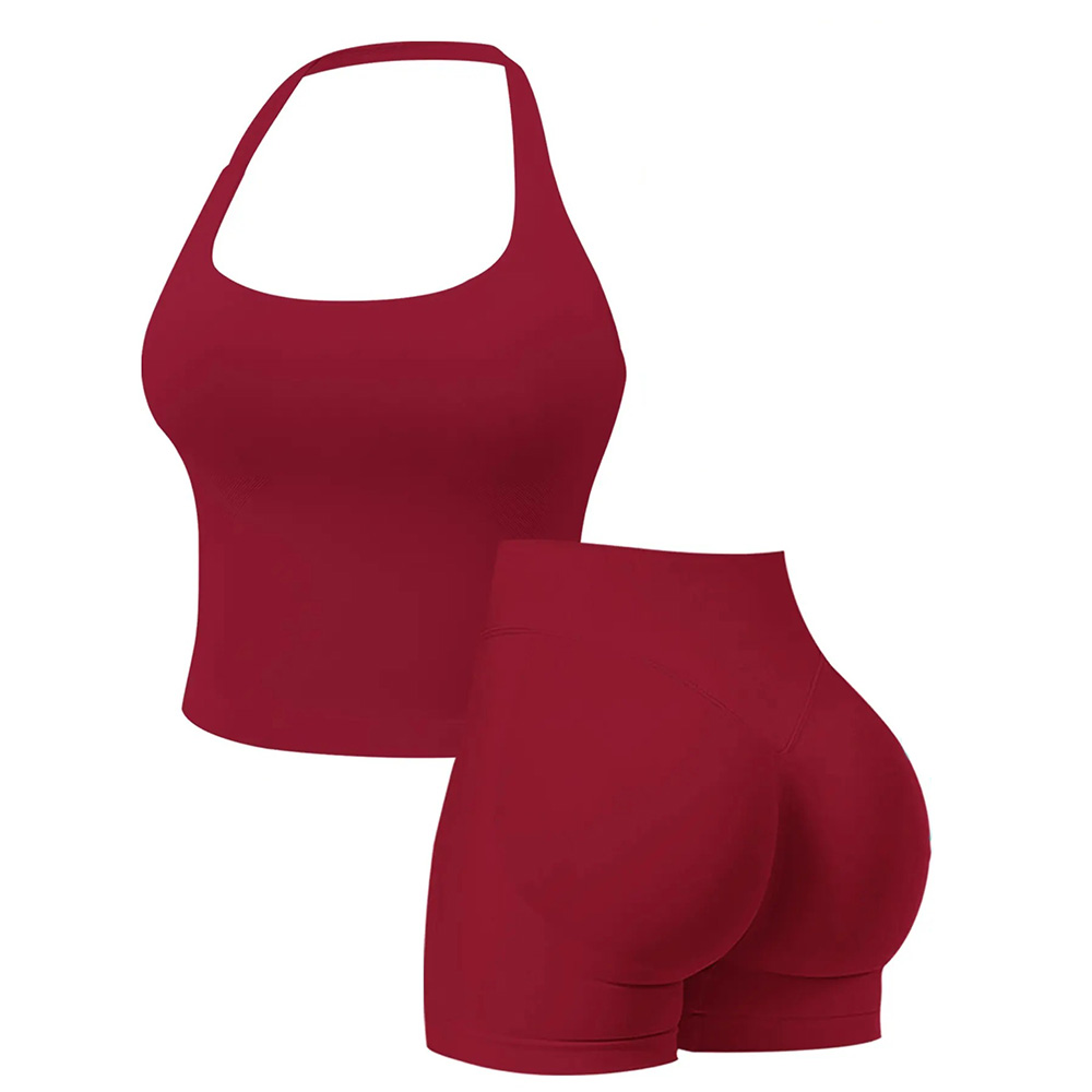 Two-Piece Women's Halter Top & High Waist Shorts Sports Set
