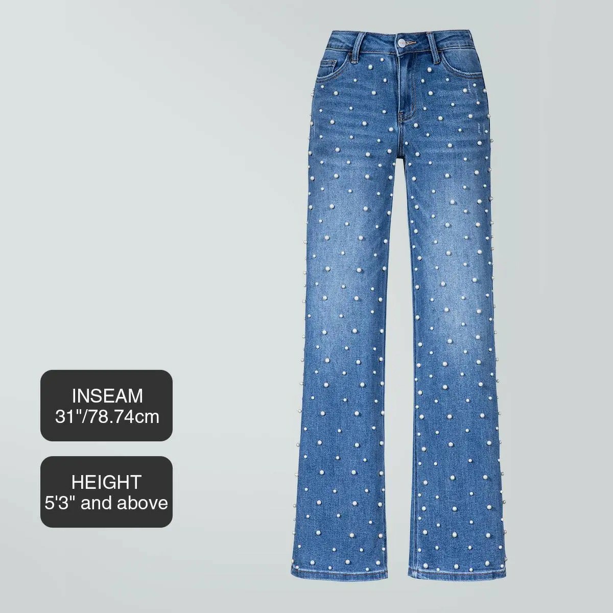 Mid-low Rise Baggy Jeans Stretchy Wide Leg for Women Distressed Pants