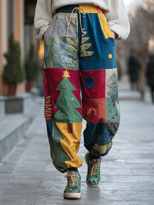 Women's Christmas Tree Colorblock Print Joggers Sweatpants