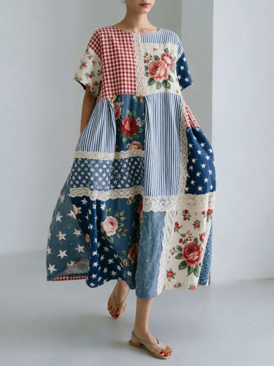 Women's Patchwork Floral Print Casual Dress