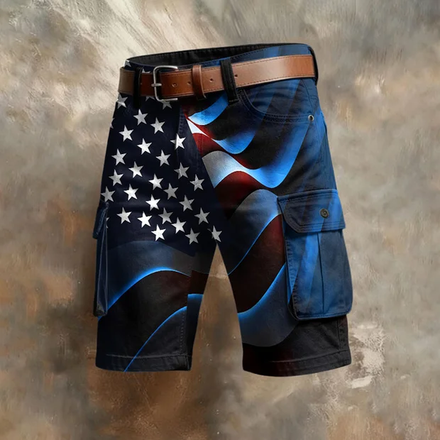 Men'S Independent Japanese American Flag Printed Multi Pocket Design Cargo Pants