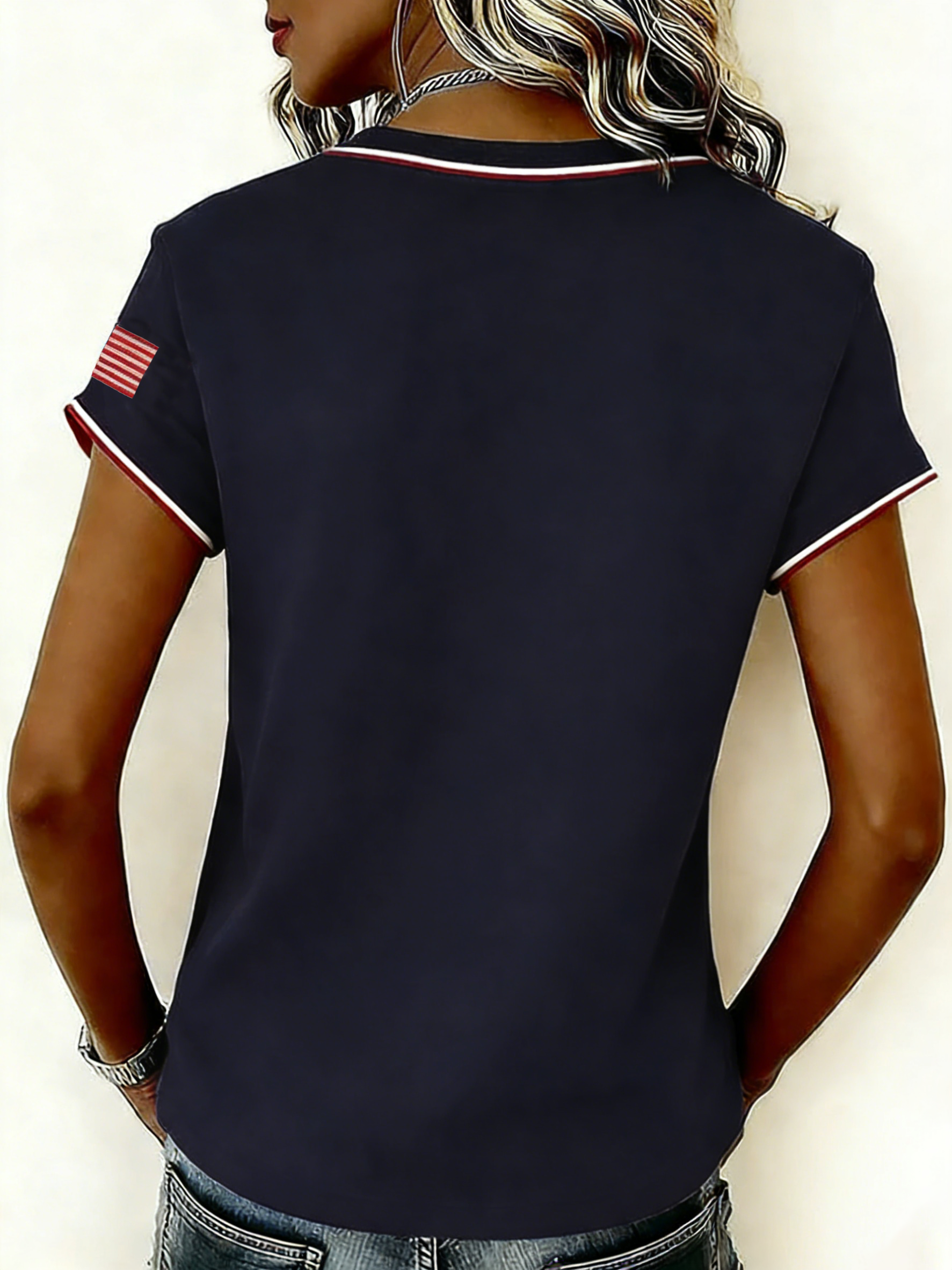 Vintage Patchwork USA EST 1776 Star Logo V-Neck T-Shirt