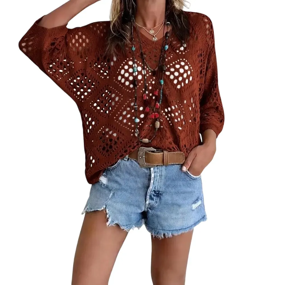 🔥Clearance sale, limited stock 🔥Women's Bohemian-Style Crocheted V-Neck Top
