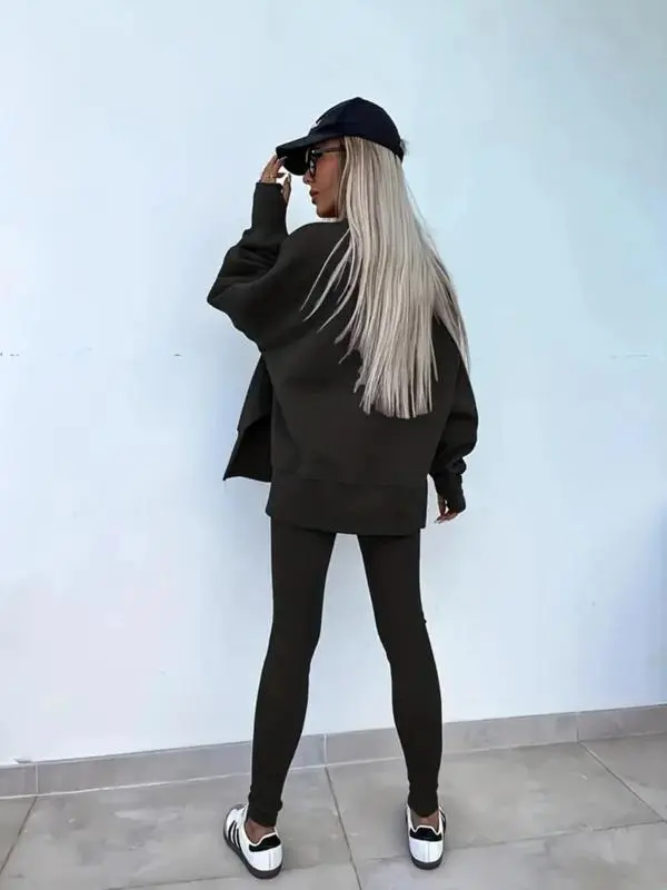 🔥6 PACKS $23🔥-Women's Drop-Shoulder Split Hem Sweatsuit Set