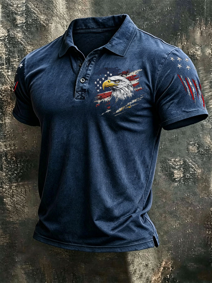 Men'S American Flag Print Casual Polo Shirt