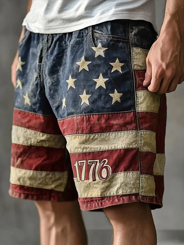 Men's Stars Stripes 1776 Printed Casual Shorts