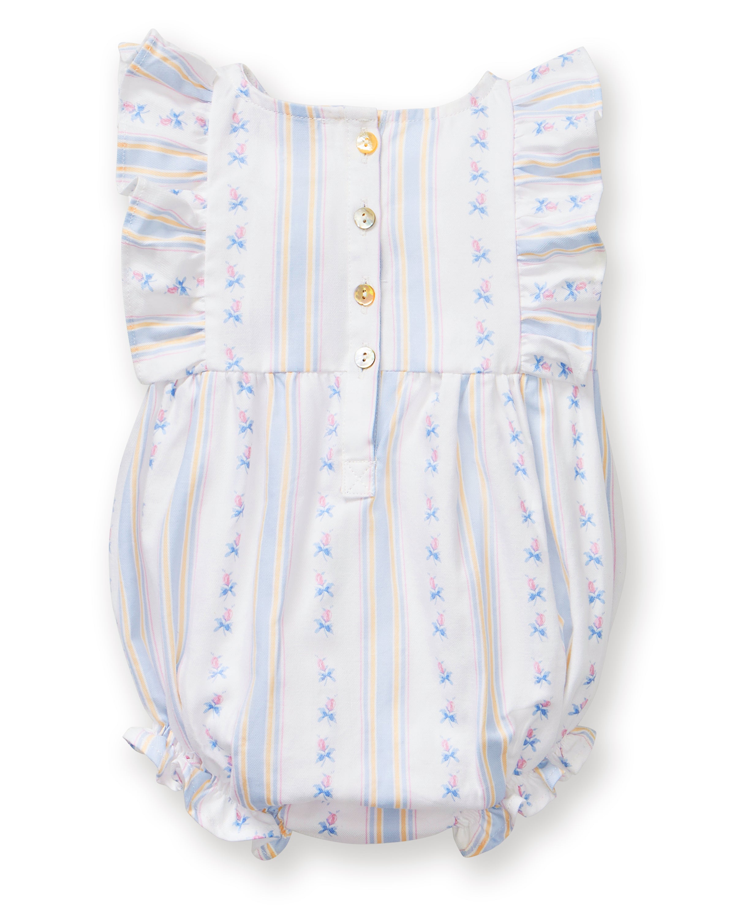 Baby's Twill Ruffled Romper in Cottage Stripe