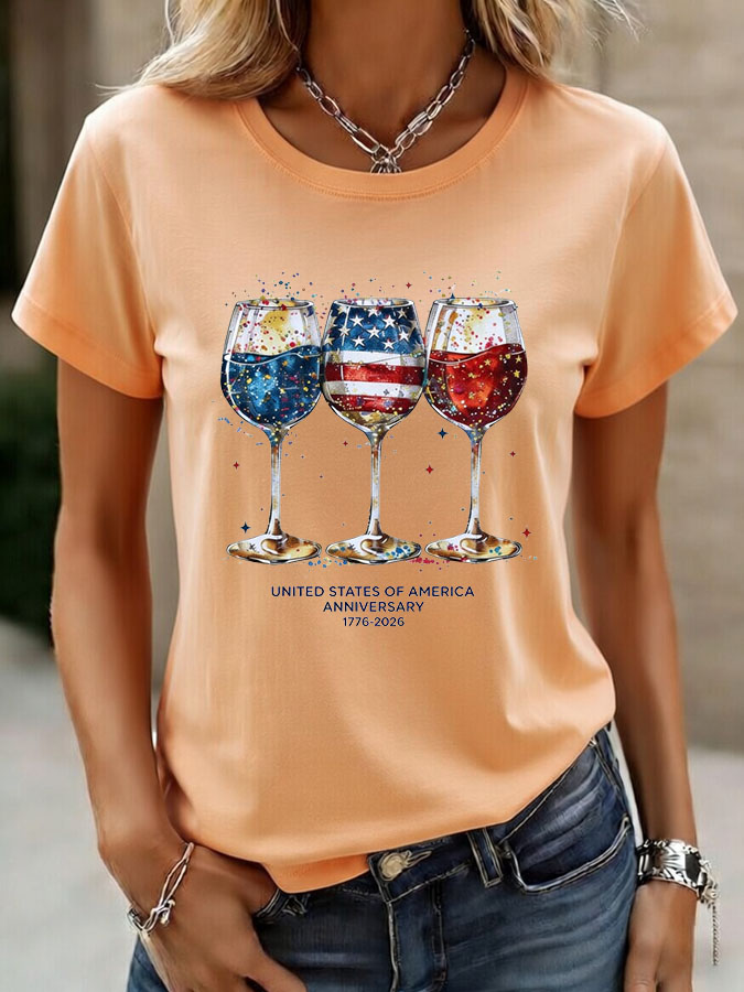 Women'S American Independence Day 250Th Anniversary Printed Round Neck Short Sleeve T-Shirt