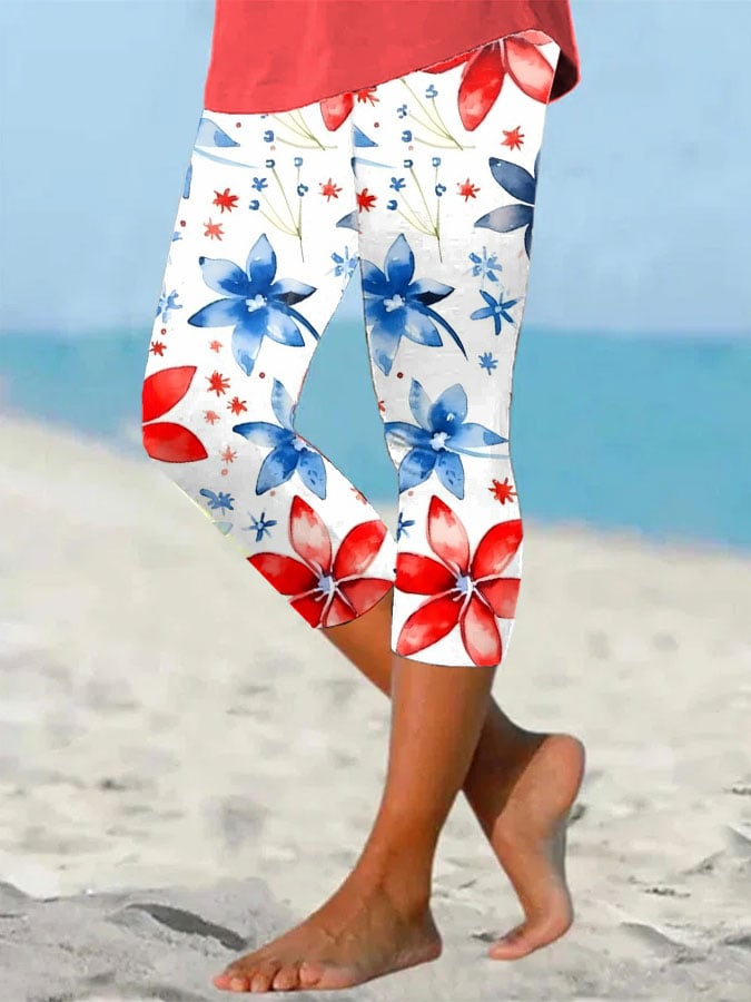 Women's Independence Day Flowers Print Leggings