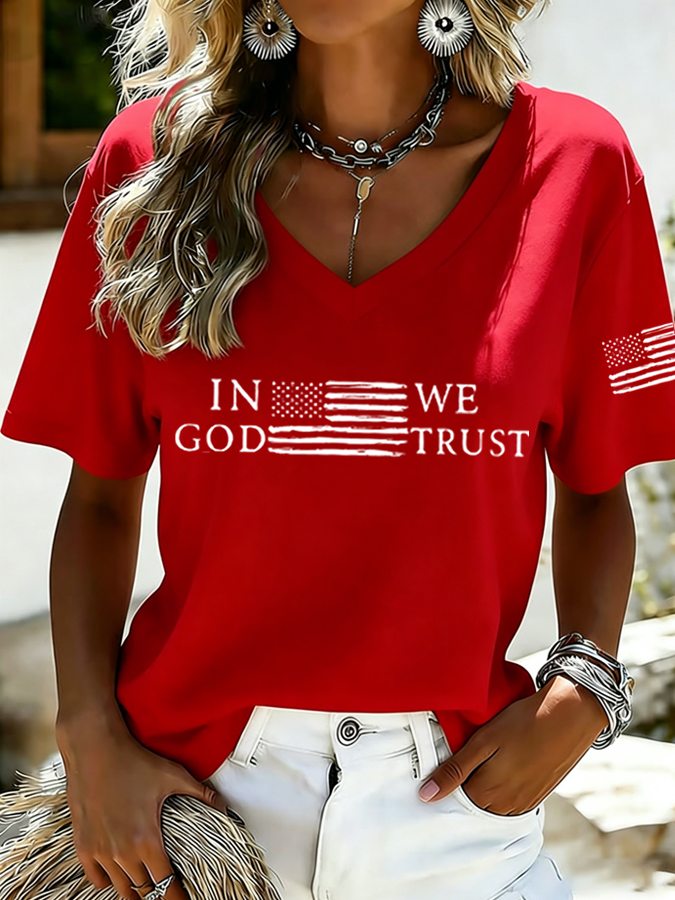 Women's Faith Flag Print Casual T-shirt