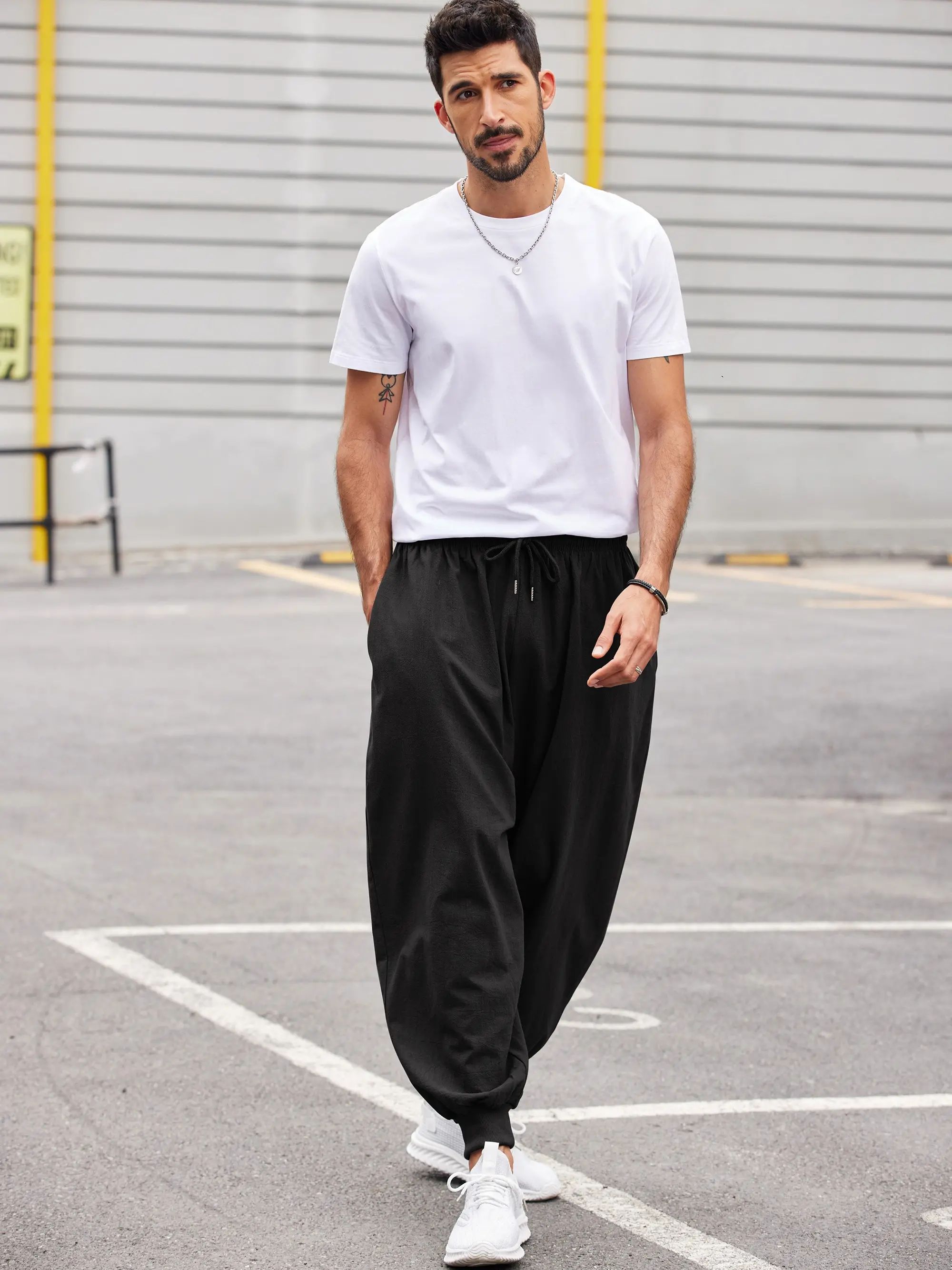 Men's Harem Pants – Baggy Drop Crotch Linen Boho Yoga Casual Trousers