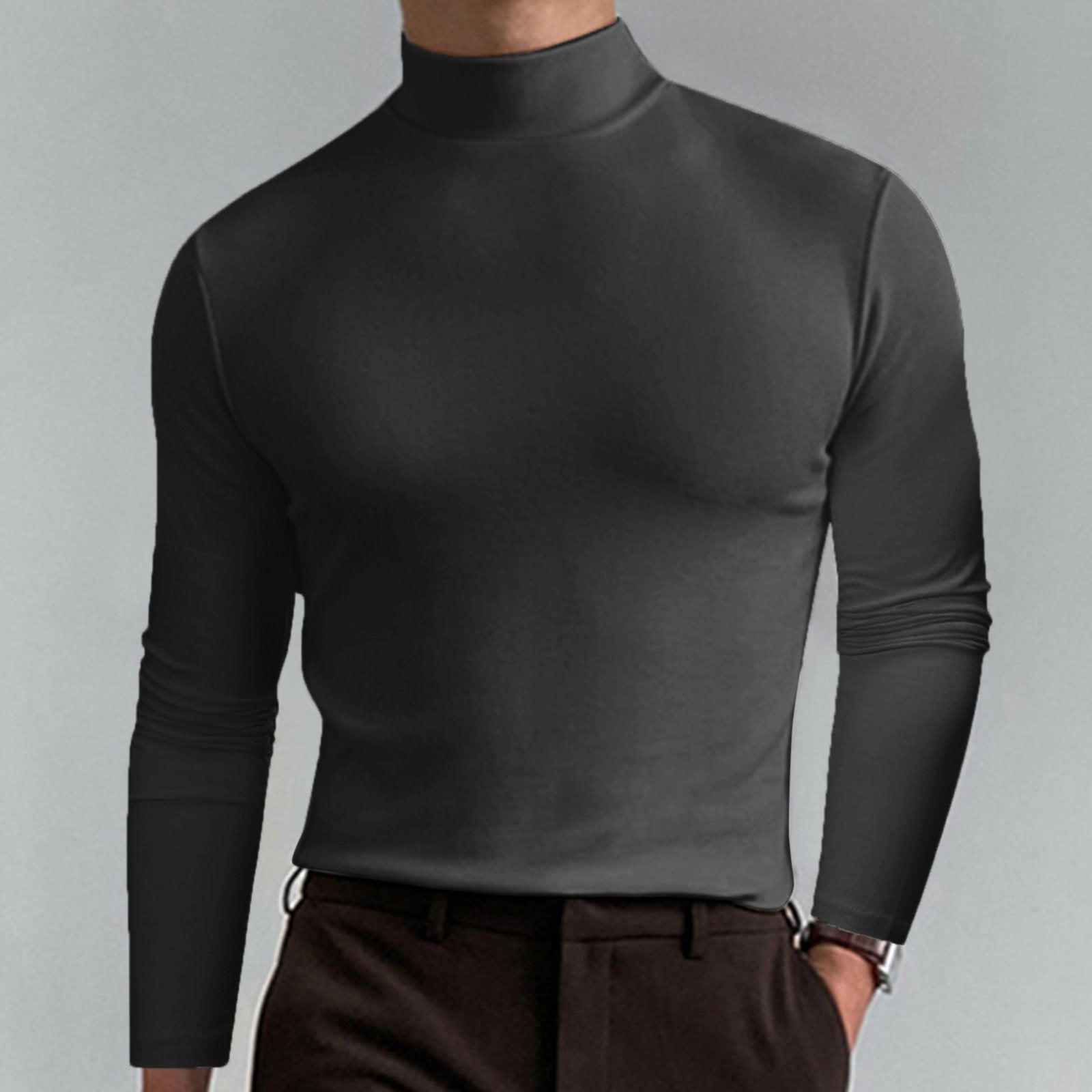 ✨ Men's High Neck Slim Fit T-Shirt - Stretchy & Breathable Fabric, Modern Style for Gym or Casual Wear 🏃‍♂️📦