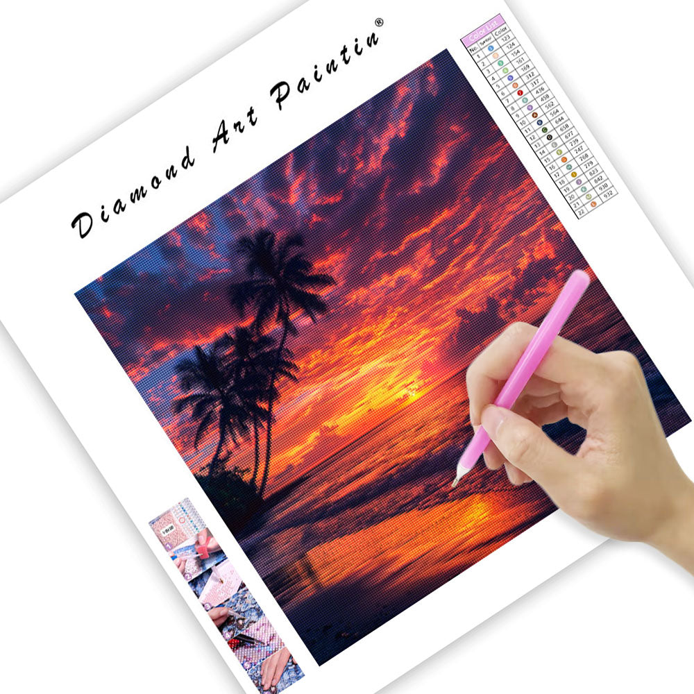 Sunset Palm Shore - Diamond Painting