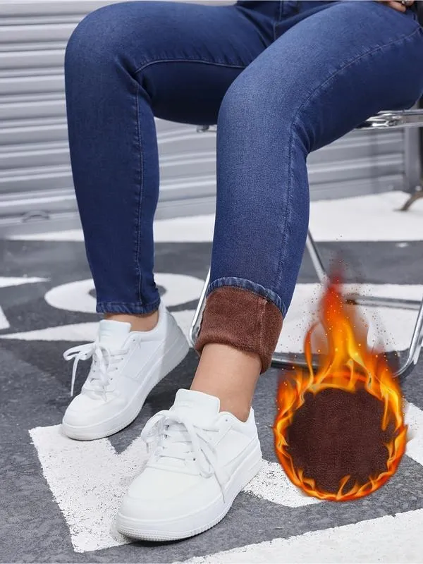 Women's Autumn/Winter Fleece-Lined Jeans