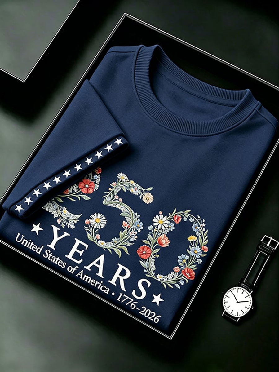 Men's Retro 1776–2026 250 Year Flower Art Printed Top