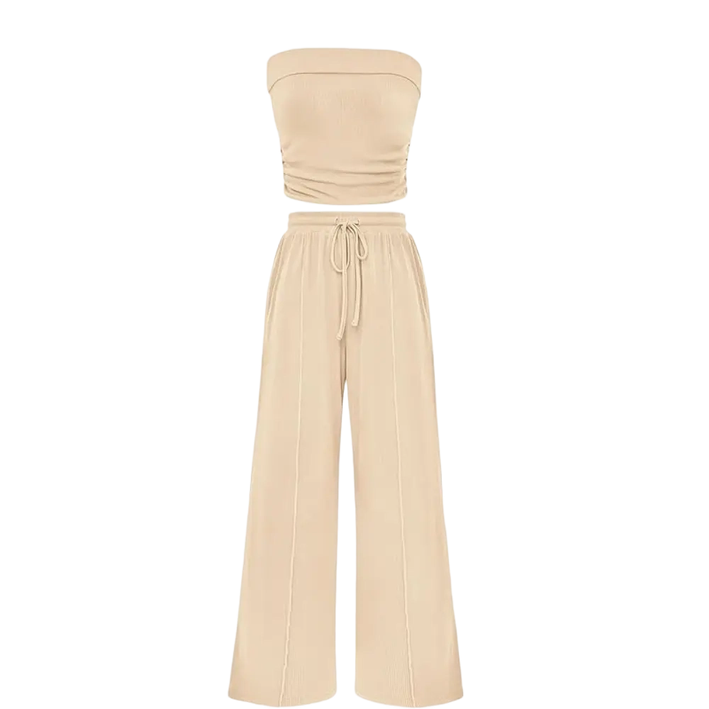 Women's Summer Outfits 2 Piece Sets Casual Ribbed Knit Crop Top & Wide Leg Pants