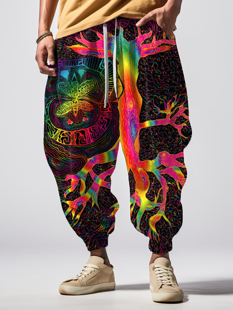 Men's Psychedelic Forest Tree Totem Art Loose Drawstring Waist Sweatpants