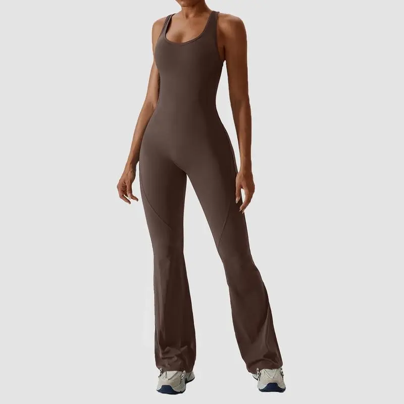 Women's Sleeveless Backless Cutout Flare Tummy Control Jumpsuit