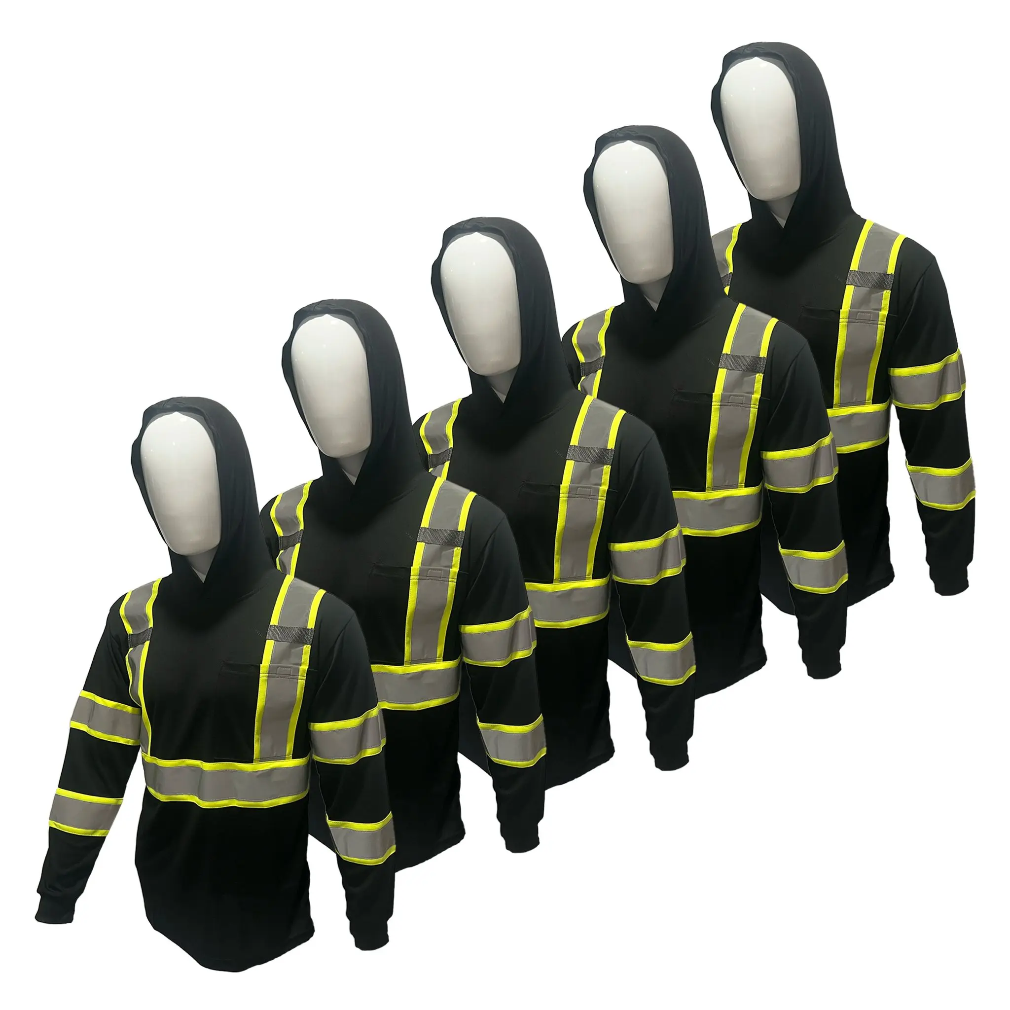 5 PACK SHIRT ST908 High Visibility Hoodie Long Sleeve Safety Shirt with hoodie Polyester Birdeye Mesh in various color