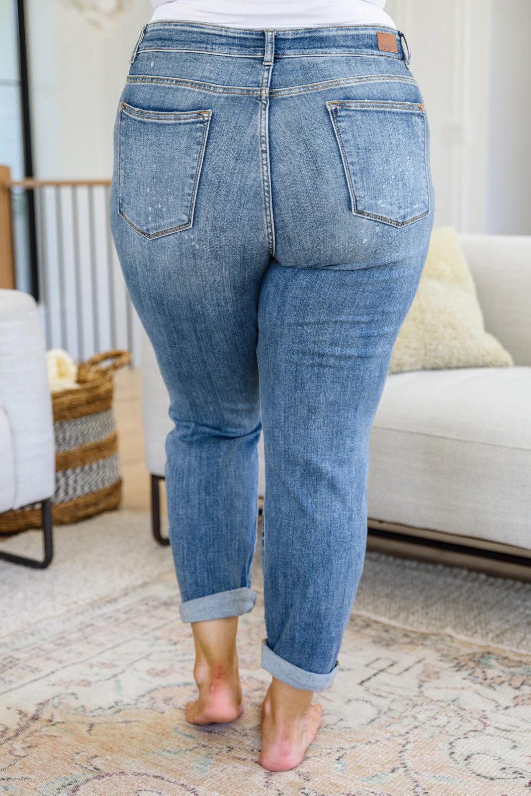 Hi Rise Bleach Splash Boyfriend Jeans