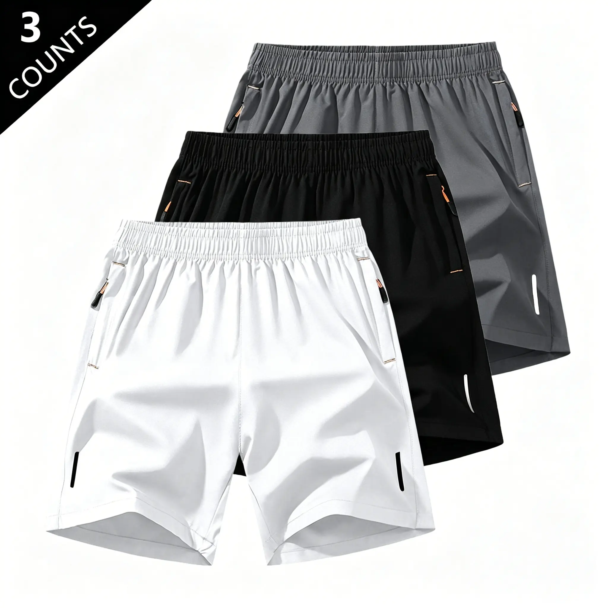Men's Solid-Color Zipper-Pocket Shorts