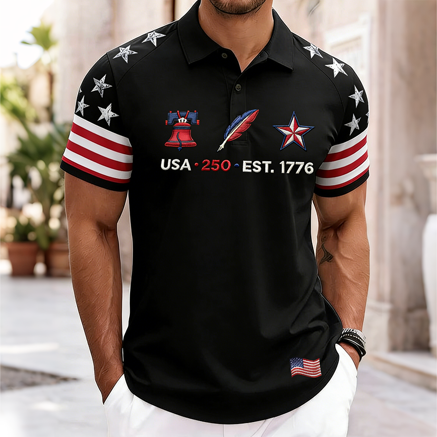 Men'S Casual American Pentagram Flag 1776-2026 Personalized Printed Polo Shirt