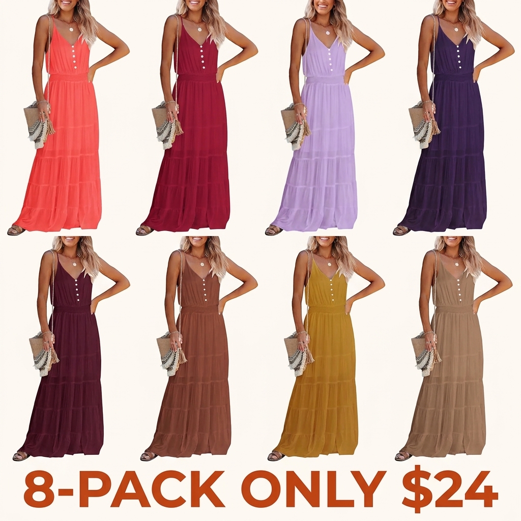 Women's Casual Summer Dress Spaghetti Strap Sleeveless High Waist Beach Long Maxi Sun Dresses
