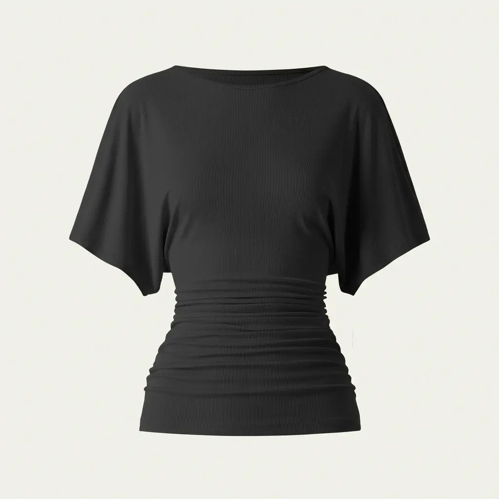 Women's Boatneck Batwing Sleeve Top with Side Ruching