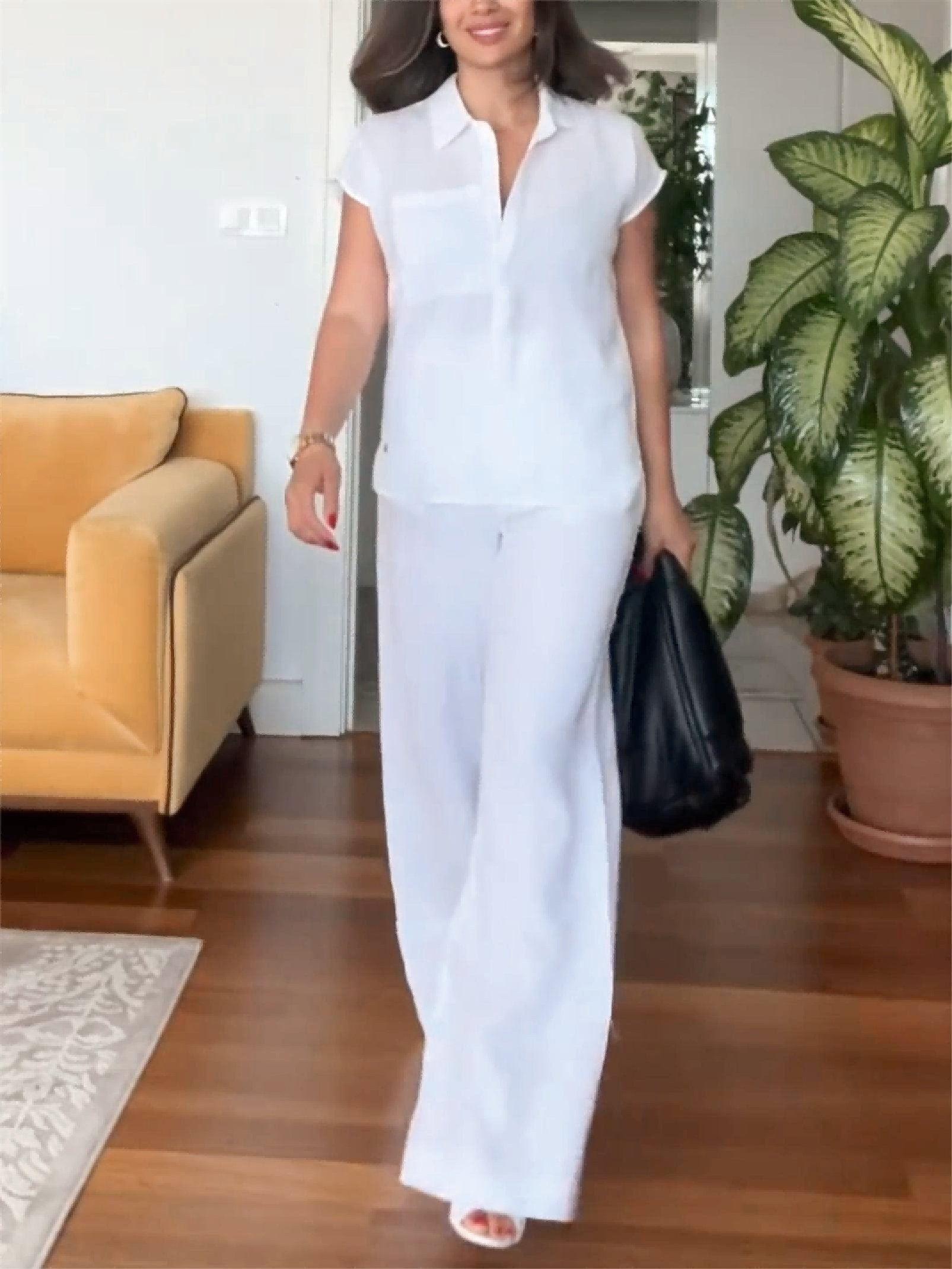 CLEARANCE🔥Casual solid color cotton and linen pants two-piece set