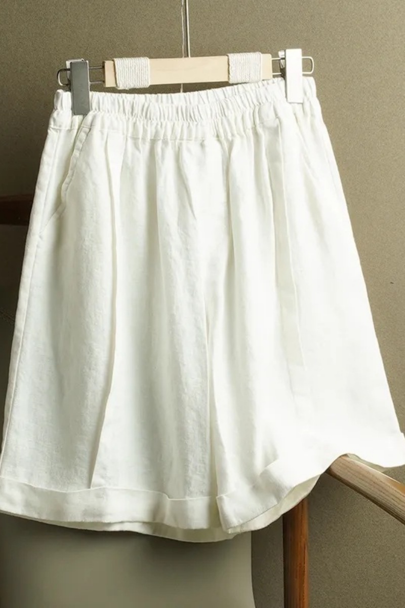 High-Waisted, Straight-Leg Cotton And Linen Shorts