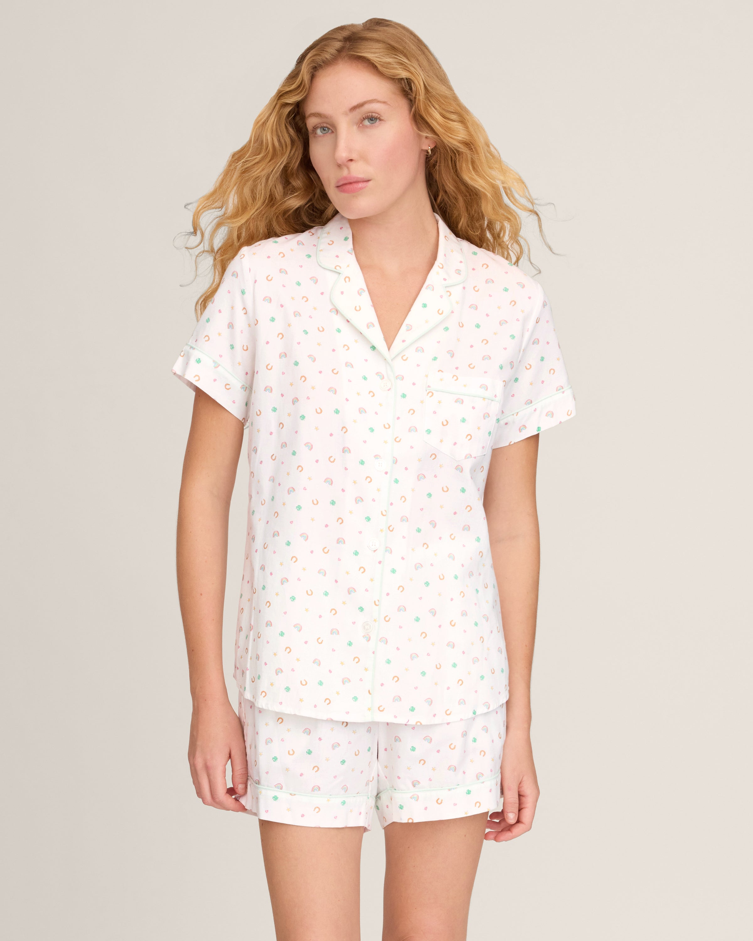 Women's Twill Short Sleeve Short Set in Good Luck Charms