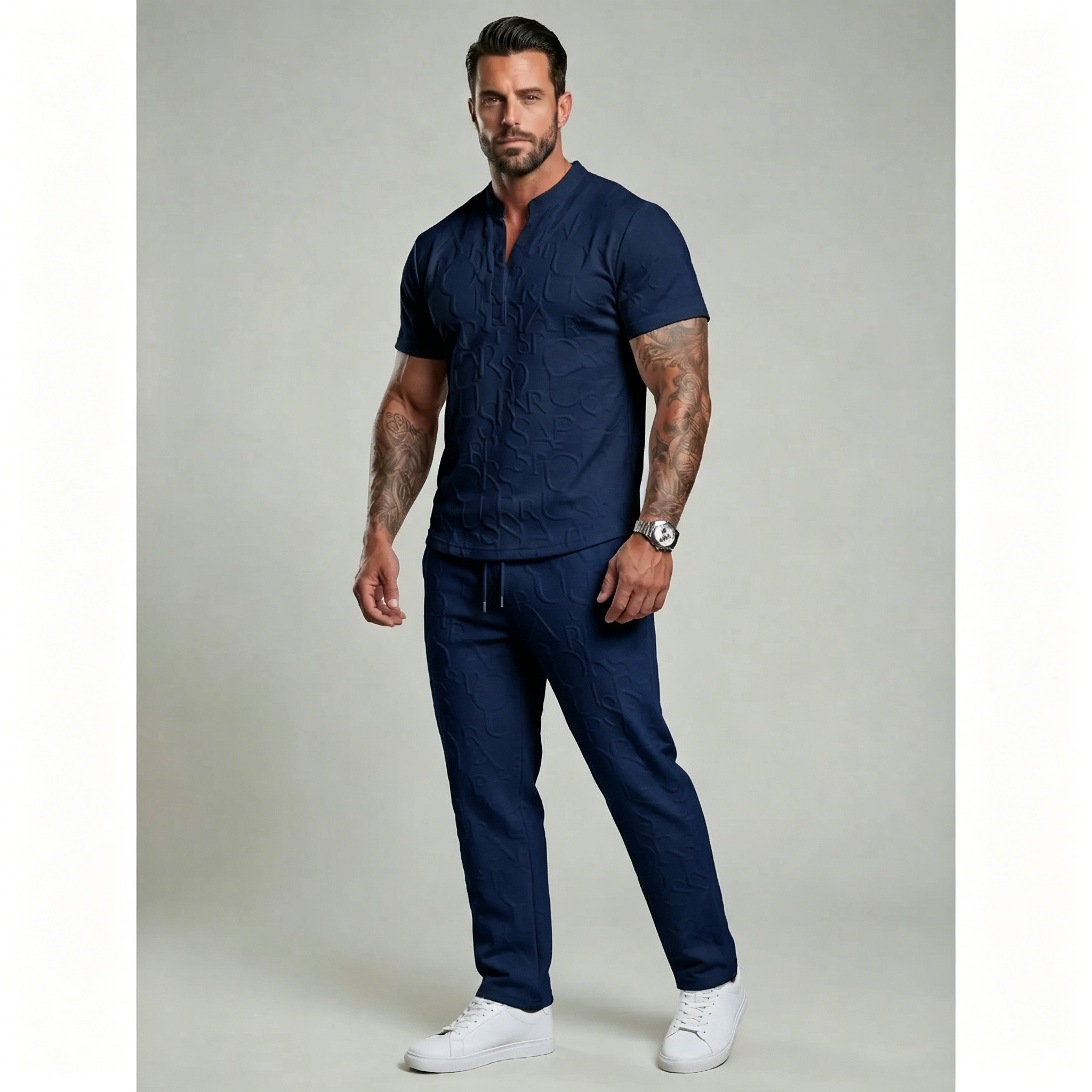 Clearance Sale | Men's Casual 2-Piece Outfit Set – Textured Tee & Drawstring Pants