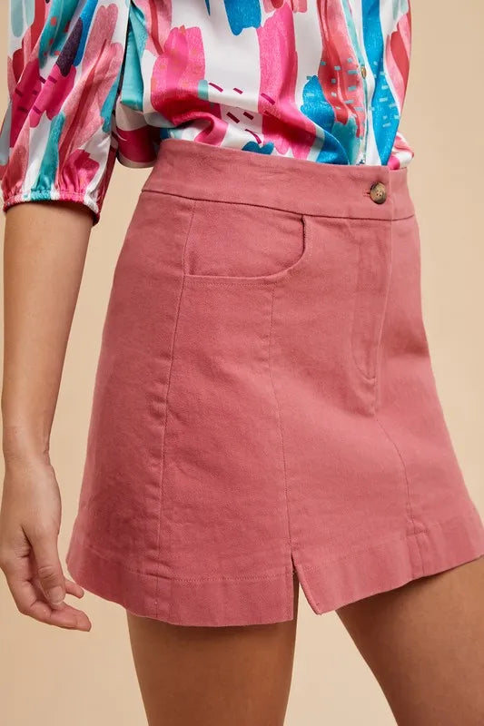 Comfort Stretch Cotton Slit Detailed Mini Skirt
