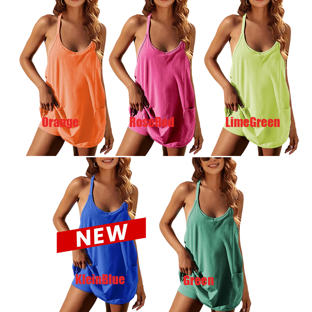 🔥🔥 Last Chance! 9 Pieces for $24.9, Today Only! 🔥Women's Sleeveless Mini Dress with Built-in Shorts – V Neck Spaghetti Strap Sundress, Workout Tennis Dress, Lazy Girl Summer Essential