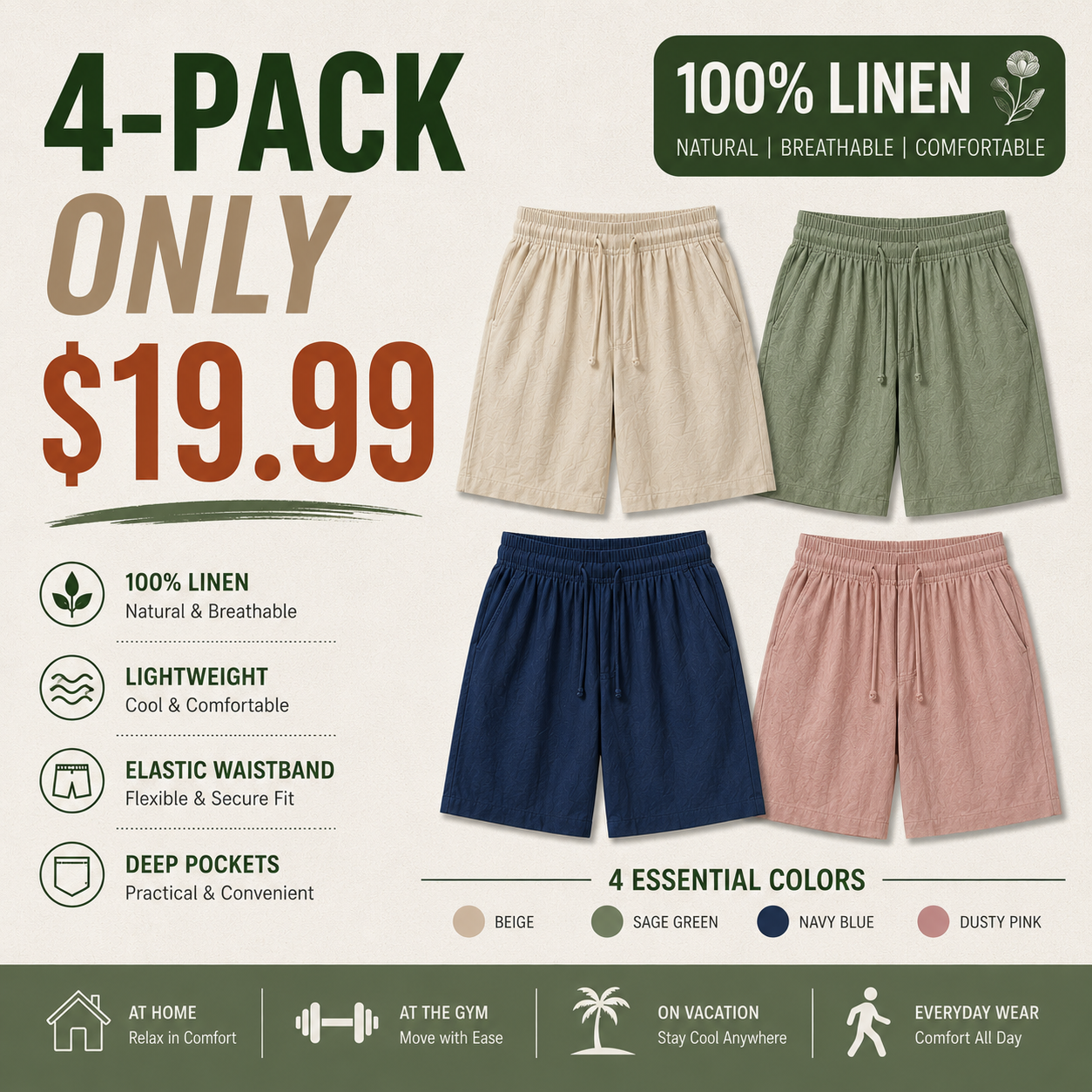Limited-Time Special Offer: Unisex 100% Linen Shorts