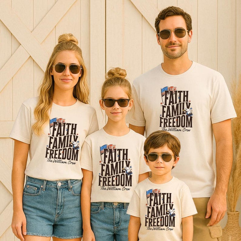 Personalized Faith Family Freedom Shirt Christian Patriotic Family Tee Matching July 4th Outfit