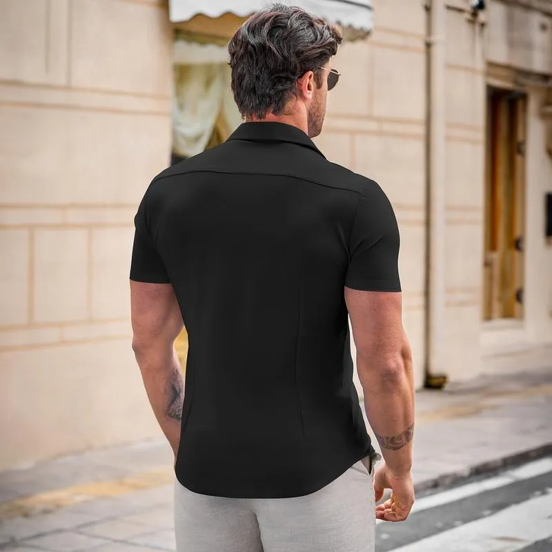 Mens Muscle Fit Dress Shirts Casual Button Down Shirt Short Sleeve Wrinkle-Free Shirts
