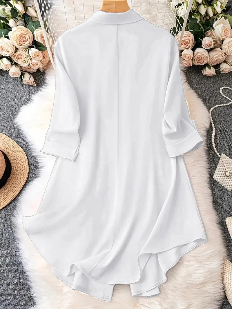Women's Plus-Size Long Sleeve Button-Up Blouse – Elegant Collared Top for Spring & Fall Daily Wear