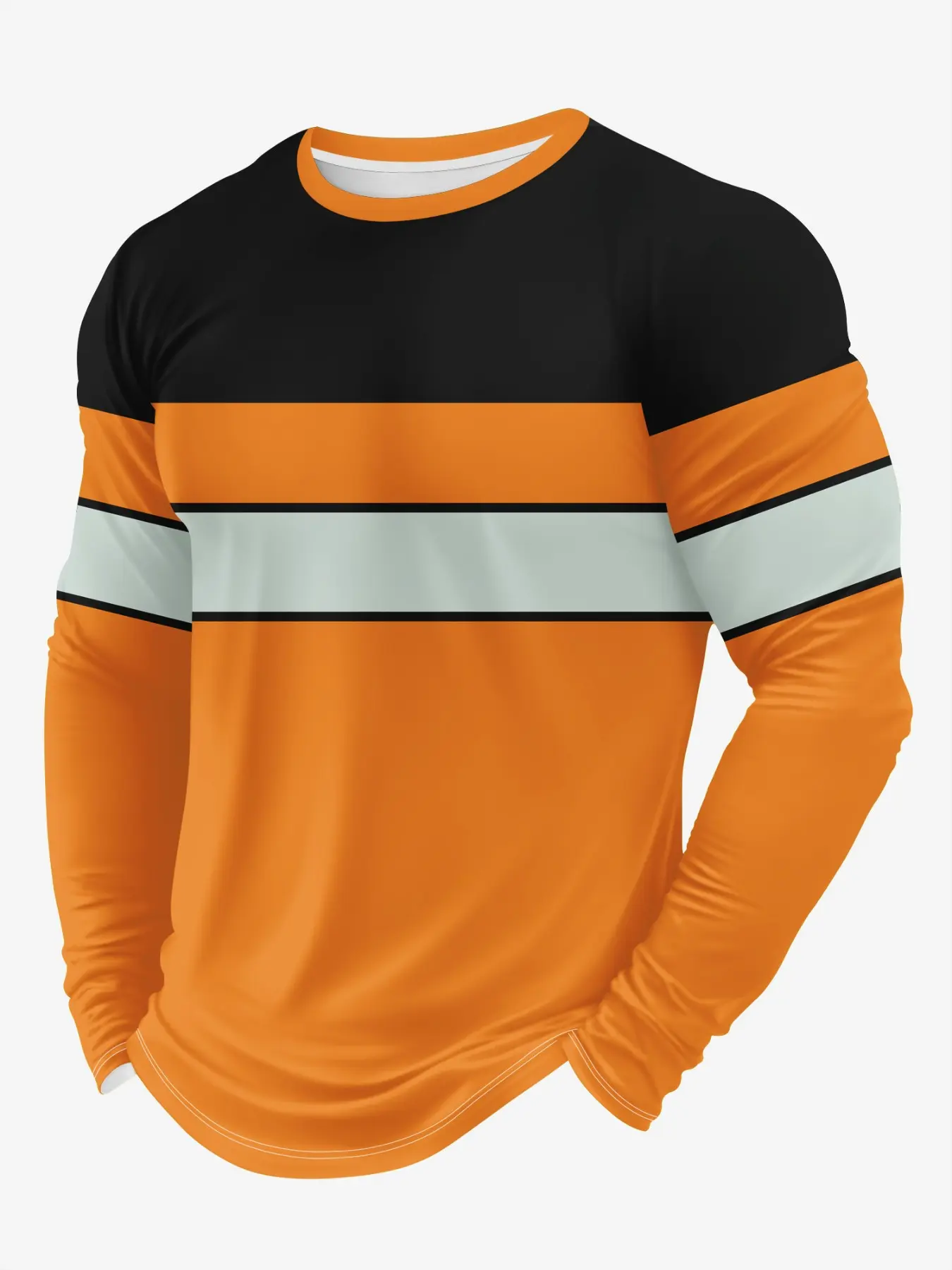 Men's Sport Long Sleeve T-Shirt, Patchwork Color Breathable Quick-Dry Top, Fashion Fitted Short Length, Spring & Fall Wear